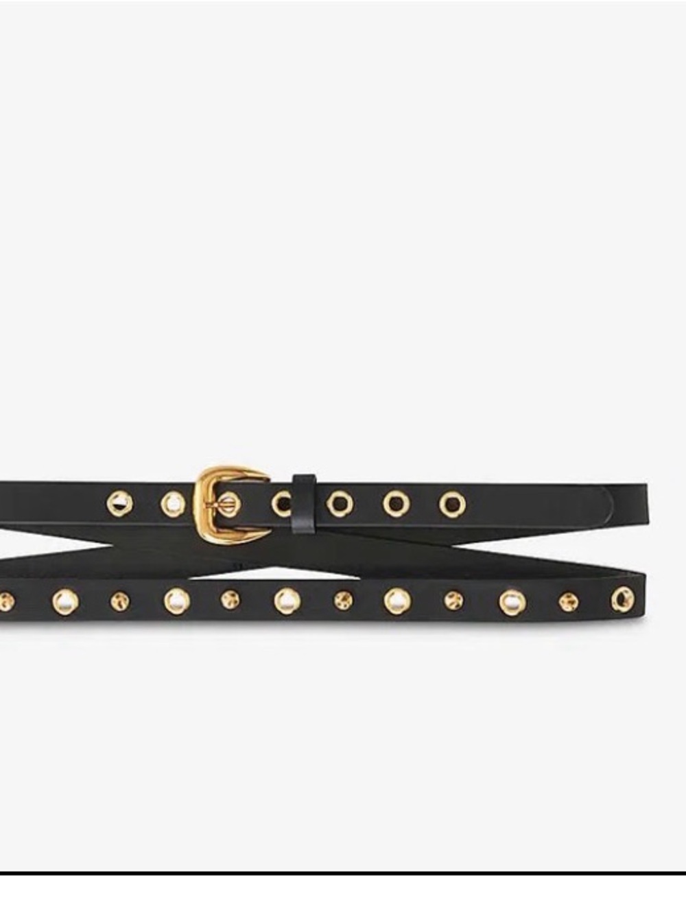 Maje Black Slim Leather Belt with Gold Eyelets and Buckle